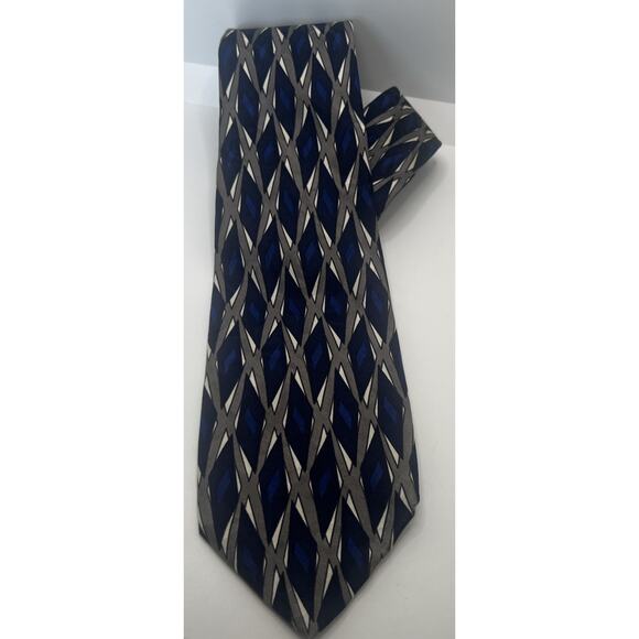ROBERT TALBOTT STUDIO For Peter Richard Silk Tie ART DECO GEOMETRIC Blue Gray - Picture 7 of 12